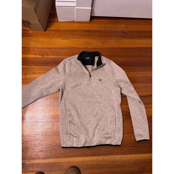 Chaps Quarter Zip Sweater Tan - Fleece Lined - Brown Beige - Mens Medium 1/4 Zip - Picture 2 of 6